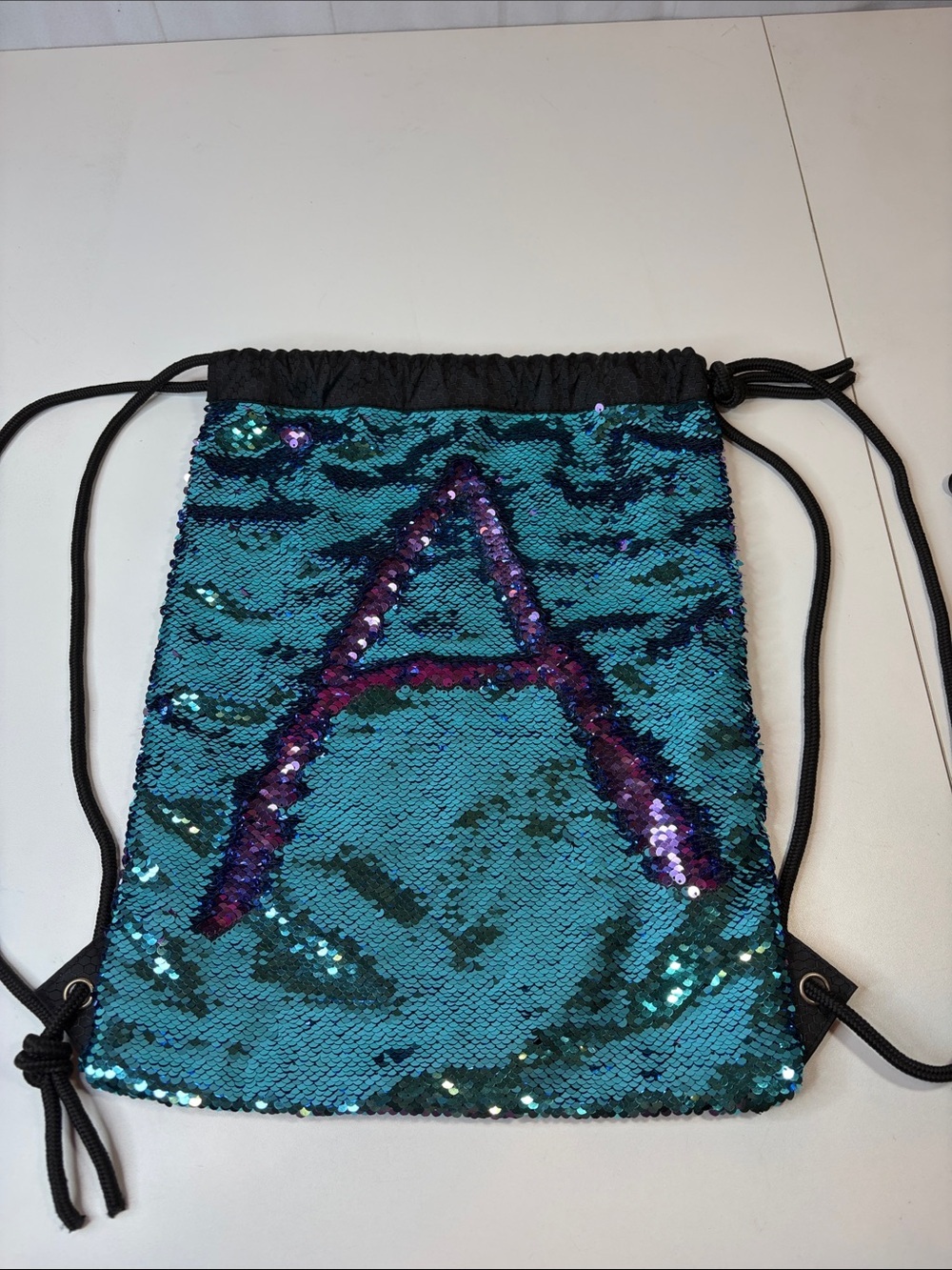Reversible Sequin Drawstring Backpack Bag Teal Purple Mermaid Sparkle